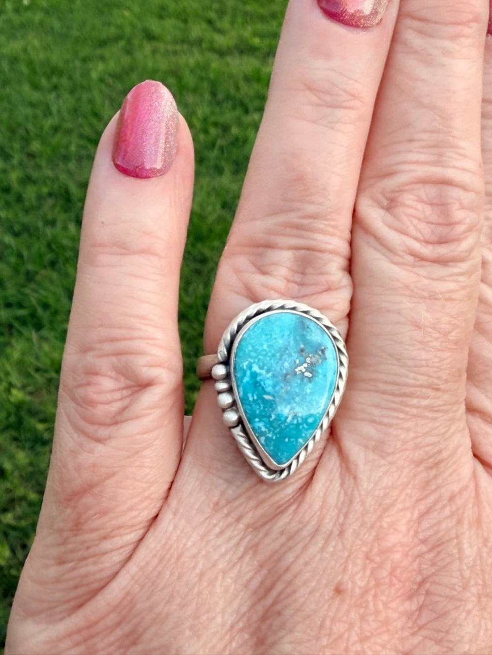 925 Southwestern Sterling Tonopah Turquoise Teardrop Ring